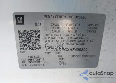 2017 Chevrolet Silverado 1Lt из США, поврежденный, VIN 1GCVKRECXHZ400890